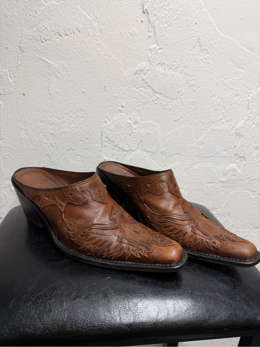 MIA Brown Leather Western-Inspired Mule Clogs